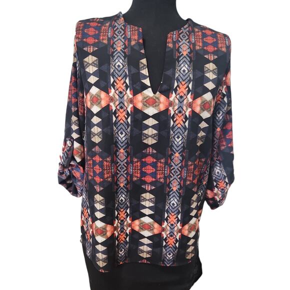 Aztec Print TeenPlo Made in USA Top 3/4 Sleeves Small - Picture 2 of 11